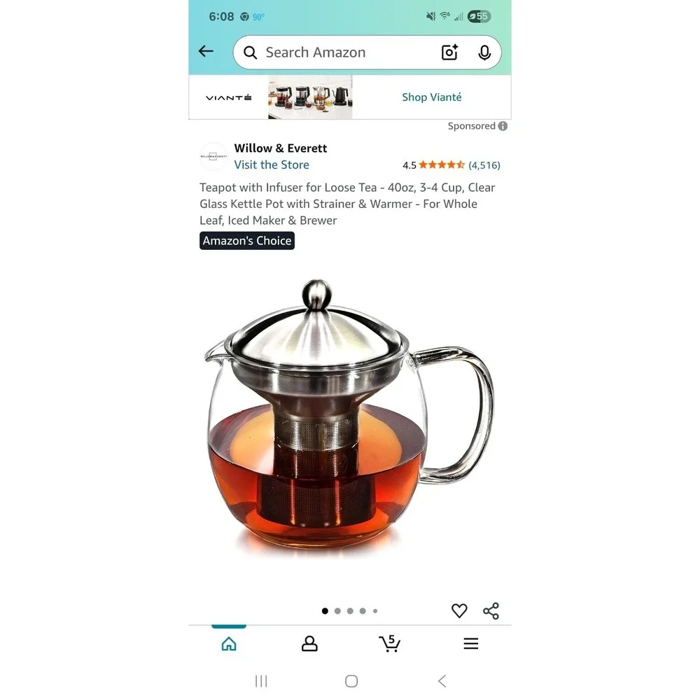Willow & Everett 40oz Glass Teapot with Stainless Steel Infuser and Cozy NEW
